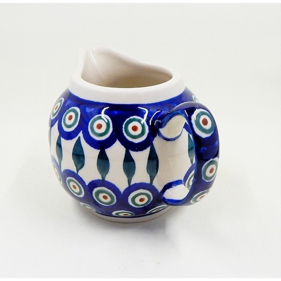 Zaklady Boleslaweic Polish Pottery Peacock Feather Bubble Creamer Pitcher Jug - Picture 10 of 10